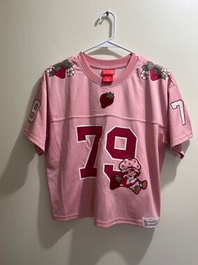 Strawberry Shortcake Womens  Cropped Pink Football Jersey (S)